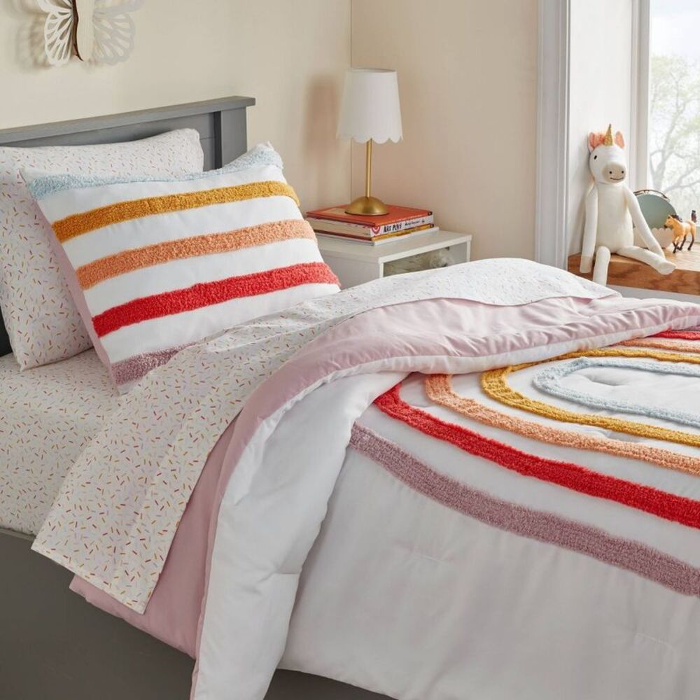 Full/Queen Kids' Comforter Set Placed Rainbow - Pillowfort: Girls Bedding R - Picture 2 of 4